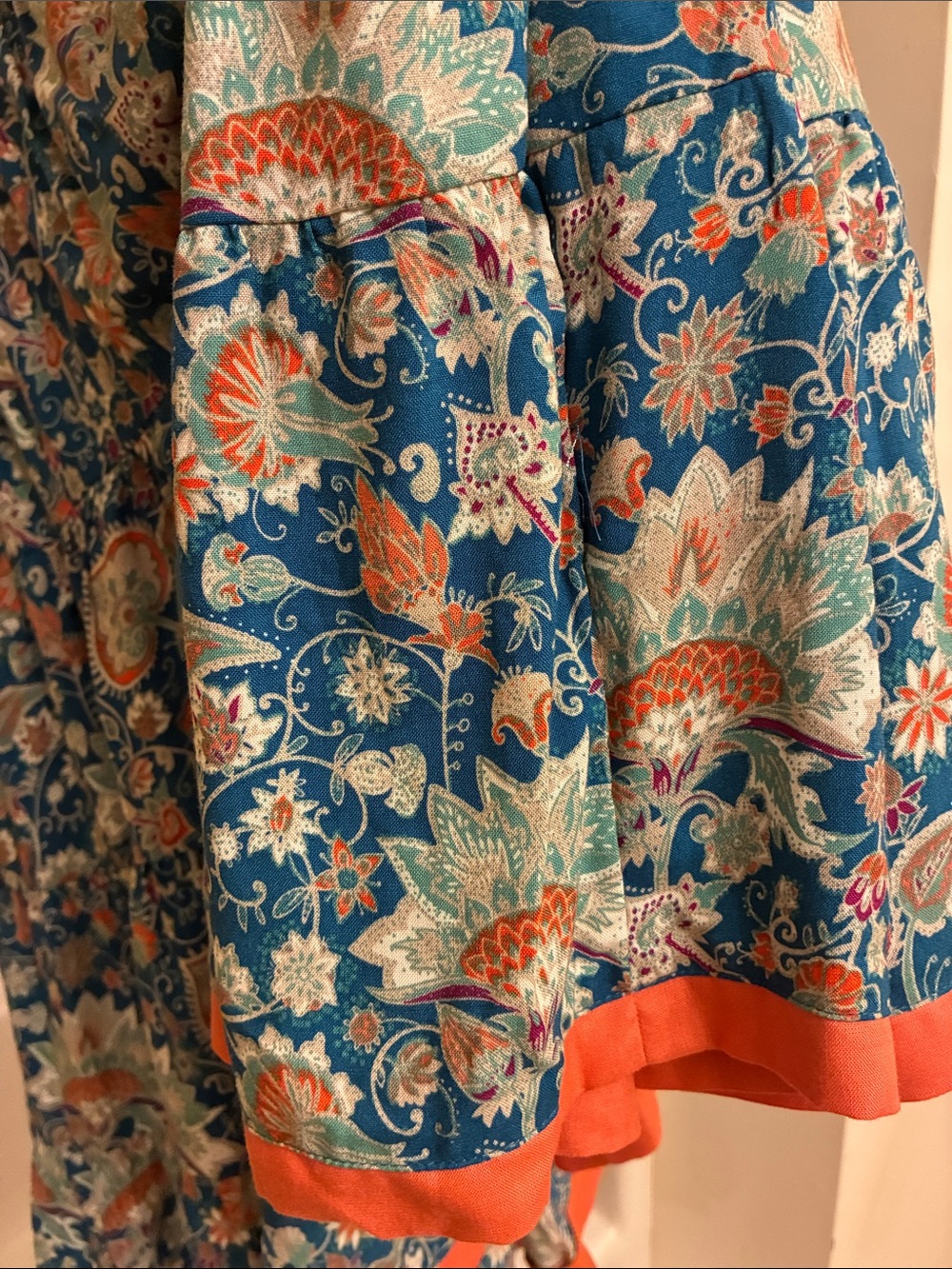 Soft Surroundings Kara Dress Teal Jacobean Blue Floral Midi Tiered M petite NWT - Picture 6 of 6